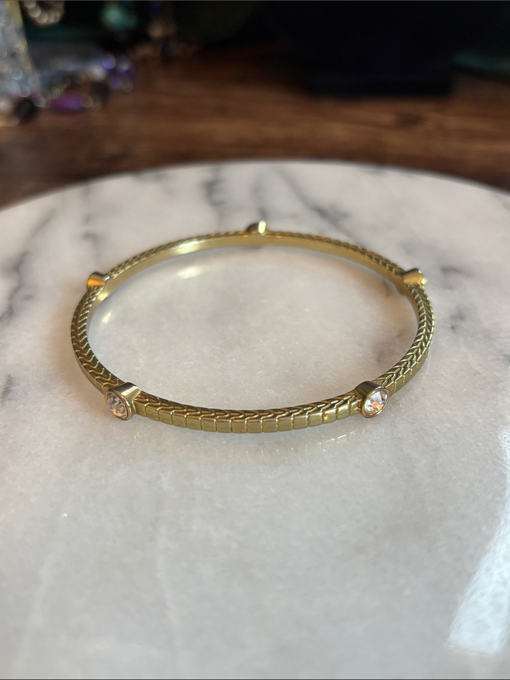 R.J. Graziano Gold Crystal-Accent Textured Bangle